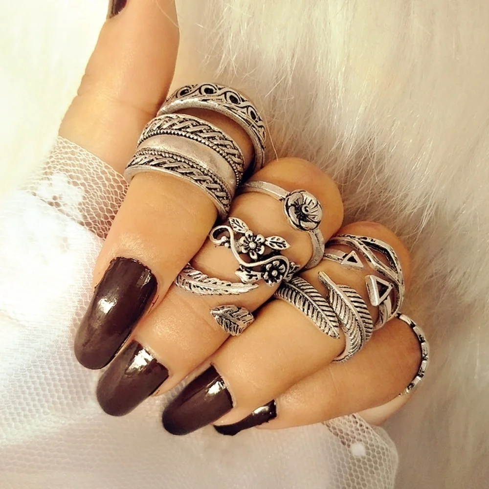 *PEPPA* 9-Pc Anti-Silver Style Fashion Ring Set